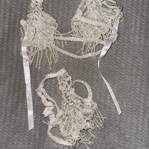 Frederick's of Hollywood White Lace Pearl Lingerie Set